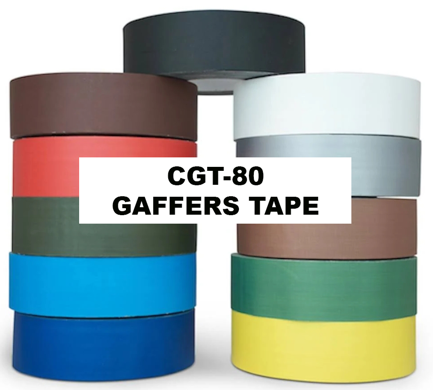 Roll of CGT-80 Gaffers Tape, matte finish, used for securing cables in film and stage production